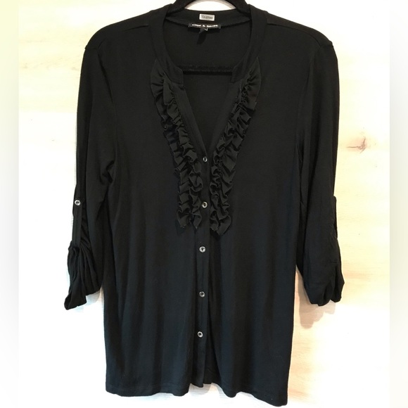 Cable&Gauge Black Ruffle Front Button Down Top - Picture 1 of 4